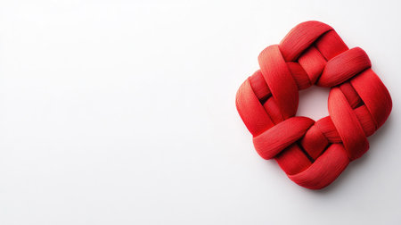 A vibrant red knot design resting on a clean white background, showcasing elegance and minimalism. Ideal for themes of creativity and decoration.の素材