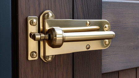 This close-up image showcases an elegant brass door lock, highlighting its craftsmanship and functionality. Ideal for projects related to home design and security.の素材