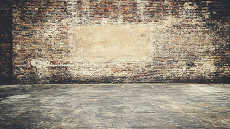 This rustic brick wall features a worn texture and empty space, perfect for various design elements. Ideal for backgrounds or artistic projects.の素材