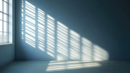 A serene minimalist room showcasing soft light and shadows from a window, creating a calm and tranquil atmosphere perfect for relaxation and reflection.の素材