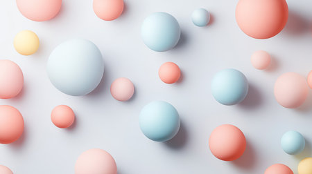 A collection of colorful spheres in pastel shades floating on a light background. This abstract design creates a playful and modern aesthetic, perfect for various creative projects.の素材