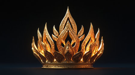 This stunning golden crown features an intricate flame design, perfect for conveying luxury and elegance. Ideal for royal-themed projects or artistic displays.の素材