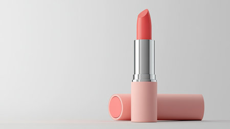 A stylish pink lipstick tube elegantly positioned on a soft background, showcasing modern beauty and cosmetic design, perfect for fashion and makeup themes.の素材