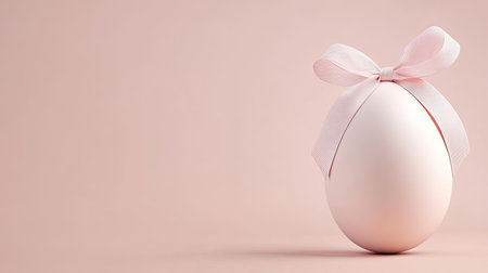 A beautiful egg adorned with a pink ribbon on a soft pastel background, perfect for spring celebrations and festive decorations. Ideal for holiday themes.の素材