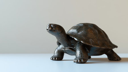 A stunning bronze turtle sculpture displayed on a minimalist surface, showcasing intricate details and a graceful pose. Perfect for decoration or collection.の素材