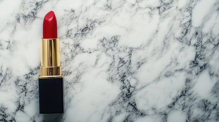 Capture the essence of beauty with this vibrant red lipstick showcased on a chic marble background, perfect for beauty and fashion promotions.の素材