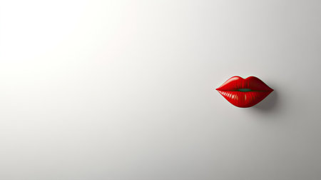 Striking red lips against a minimalist background create a bold visual impact. Perfect for beauty, fashion, or creative projects needing elegance and flair.の素材