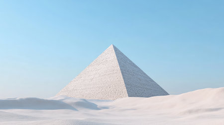 A stunning pyramid rises above a serene desert landscape under a clear blue sky, capturing the essence of ancient architecture and timeless beauty.の素材