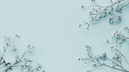 A tranquil composition featuring delicate floral accents against a soft blue background, creating a serene and minimalist aesthetic perfect for various design projects.の素材