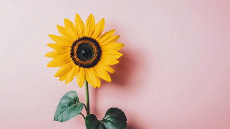 A vibrant sunflower stands gracefully against a soft pink background, embodying beauty and simplicity. Perfect for nature-themed projects and designs.の素材