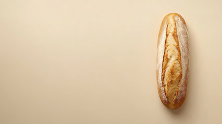 A single loaf of freshly baked artisan bread resting on a neutral background, showcasing its crusty texture and inviting aroma. Perfect for culinary creations.の素材