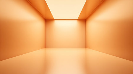 This image features a bright orange minimalist interior space, perfect for showcasing designs or artwork. The simple lines and warm tones create a tranquil atmosphere.の素材