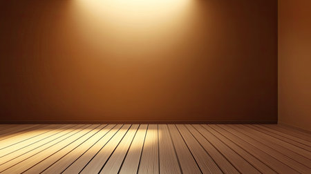 A simple and warm interior scene featuring a wooden floor and softly lit walls. This empty space offers a cozy ambiance perfect for decorating or designing.の素材