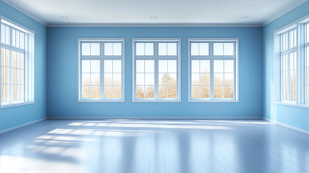 A bright and spacious room featuring large windows that allow ample natural light, creating a fresh and airy atmosphere, ideal for modern living spaces.の素材