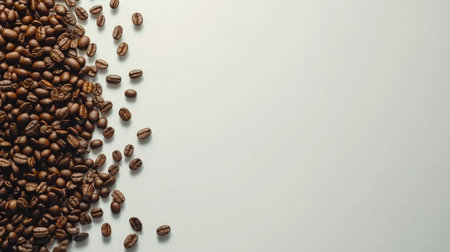 A beautiful arrangement of brown coffee beans scattered across a light surface, creating a visually appealing texture perfect for any coffee-related theme.の素材