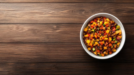 A vibrant and healthy vegetable medley presented in a white bowl on a rustic wooden table, perfect for culinary inspiration and healthy eating initiatives.の素材