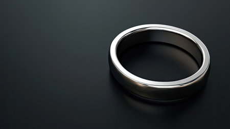 A stunning silver ring sits elegantly on a dark surface, showcasing its smooth texture and reflective quality, ideal for jewelry promotions and artistic inspirations.の素材