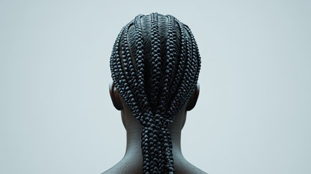A striking portrait featuring a person with intricate box braids, showcasing the beauty and texture of the hairstyle against a clean, minimalistic background.の素材