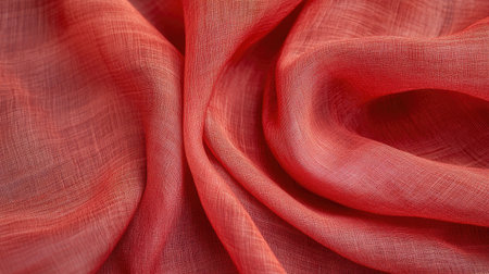 Captivating image of flowing coral fabric showcasing delicate textures and warm hues, ideal for use in various design projects, textiles, or artistic expressions.の素材