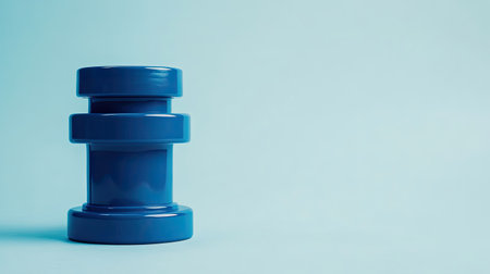 A vibrant blue dumbbell stands isolated against a soft blue background, capturing the essence of fitness and exercise, perfect for health and wellness promotional materials.の素材