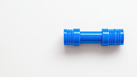 A vibrant blue plastic pipe fitting exhibited against a pristine white background, showcasing its design and functionality for various construction and plumbing projects.の素材