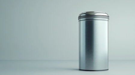 This image showcases a sleek stainless steel storage container against a minimalist background, ideal for home organization and modern kitchen aesthetics.の素材