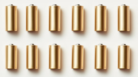 A visually striking arrangement of gold batteries on a clean surface, showcasing their modern design. Ideal for concepts related to energy, technology, and sustainability themes.の素材