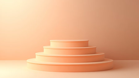 A modern geometric stacked platform in soft peach color, ideal for showcasing products or artwork in a minimalistic and elegant setting with artistic ambiance.の素材