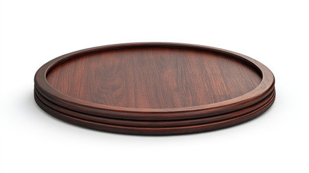 A beautiful round wooden serving tray featuring a polished surface, perfect for elegant presentations at home or gatherings, enhancing any dining experience with charm.の素材