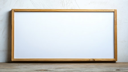 A versatile blank wooden frame on a rustic surface, perfect for showcasing art or messages in a home or office setting, providing a natural and inviting aesthetic.の素材