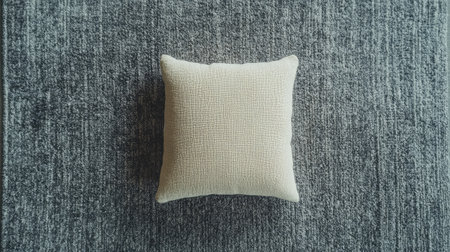 A soft white cushion rests on a textured gray surface, showcasing a minimalist design ideal for modern home interiors, adding a touch of comfort and style.の素材