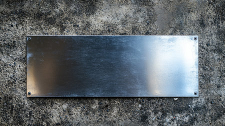 A blank metallic signage placed on a rough textured surface, perfect for creative projects, customization, or as an element in modern and minimalist design.の素材