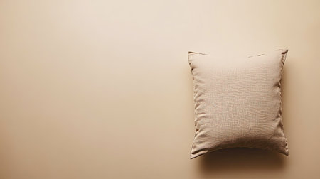 A soft beige pillow placed on a smooth, neutral background creates a cozy and inviting atmosphere perfect for home decor and relaxation spaces. Ideal for design inspiration.の素材