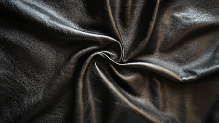 A beautifully detailed close-up of soft black leather fabric showcasing its unique texture and natural shine, ideal for fashion and upholstery projects, emphasizing elegance and luxury.の素材