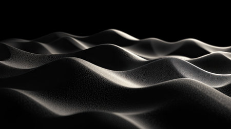 A captivating image of a wavy black surface, showcasing soft curves and gentle shadows, perfect for creative projects, backgrounds, or artistic compositions.の素材