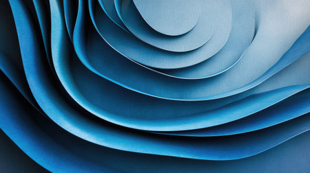 This abstract image features blue spiral layered textures that create a dynamic sense of depth and movement, perfect for backgrounds or any creative project requiring a modern touch.の素材