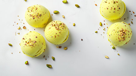 Indulge in this refreshing pistachio ice cream featuring smooth texture and colorful presentation, perfect for any warm day or special celebration.の素材