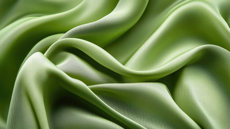 Elegant green fabric draping smoothly creates a stunning visual with a soft texture, ideal for fashion design, home decor, or artistic projects emphasizing luxury and warmth.の素材