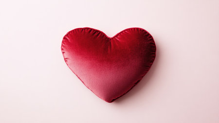 This soft red heart pillow rests gracefully against a light background, perfect for romantic themes, Valentine's Day decorations, and love-related concepts.の素材