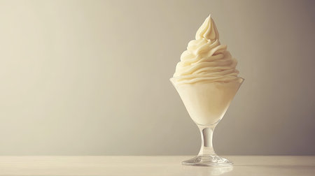 Delight in this elegant soft serve ice cream in a clear glass cup, showcasing a creamy texture against a minimalist background perfect for any dessert-themed project.の素材