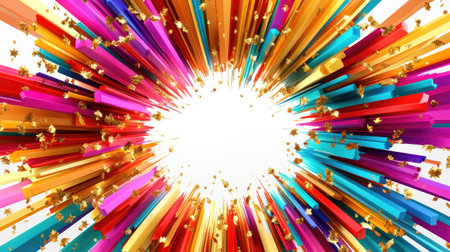 A lively and colorful visual showcasing vibrant stripes and golden confetti, creating an energetic burst effect that adds excitement and joy to any creative project or design.の素材