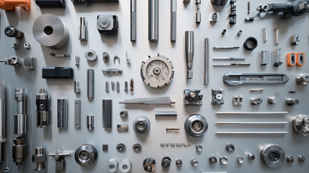 A comprehensive layout of industrial machinery components showcases the complexity and precision of modern engineering. Perfect for manufacturing themes.の素材