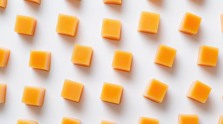 A captivating arrangement of colorful square candy pieces on a white background, perfect for dessert designs and food-related projects.の素材