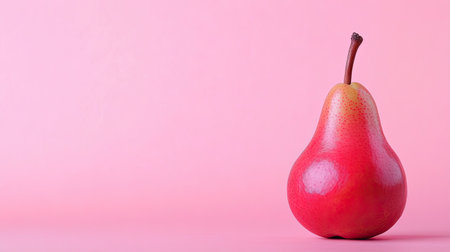 This image features a fresh pink pear resting on a soft pink background. The vibrant colors highlight the fruit's natural beauty, perfect for culinary designs.の素材