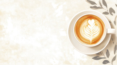 Discover the beauty of latte art featuring an exquisite heart design in rich foam atop a delicious cup of coffee. Perfect for cozy mornings or cafe settings.の素材