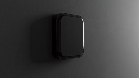 A sleek black switch is mounted on a dark wall, blending seamlessly into modern interiors, ideal for showcasing home automation and minimalist design concepts in photography.の素材