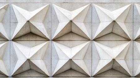 An architectural close-up featuring a unique geometric pattern of three-dimensional shapes on a concrete wall, highlighting modern design elements and textures.の素材