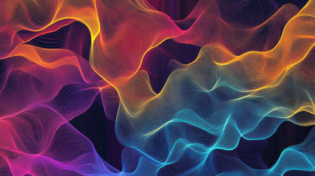 A vibrant abstract image featuring colorful waves with dynamic movement, illustrating energy and fluidity. Perfect for backgrounds or design projects in digital art.の素材