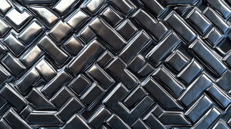 This image showcases a detailed abstract pattern of interlocking metallic tiles, offering rich textures and a glossy finish ideal for modern design inspirations and architectural projects.の素材