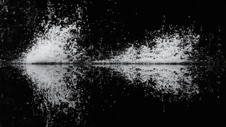 A striking abstract image depicting a vibrant splash of white paint against a dark background, creating a captivating visual effect and dynamic motion.の素材